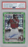 Wilderd Patino from the 2020 Bowman Chrome set featuring a Atomic Green Refractor parallel graded by PSA and given an overall grade of 10.