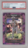 CJ Stroud from the 2023 Panini Prizm Draft Picks set featuring a Purple Ice parallel graded by PSA and given an overall grade of 10.
