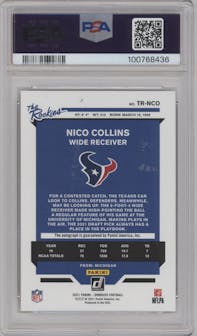 Nico Collins from the 2021 Panini Donruss set graded by PSA and given an overall grade of 9.