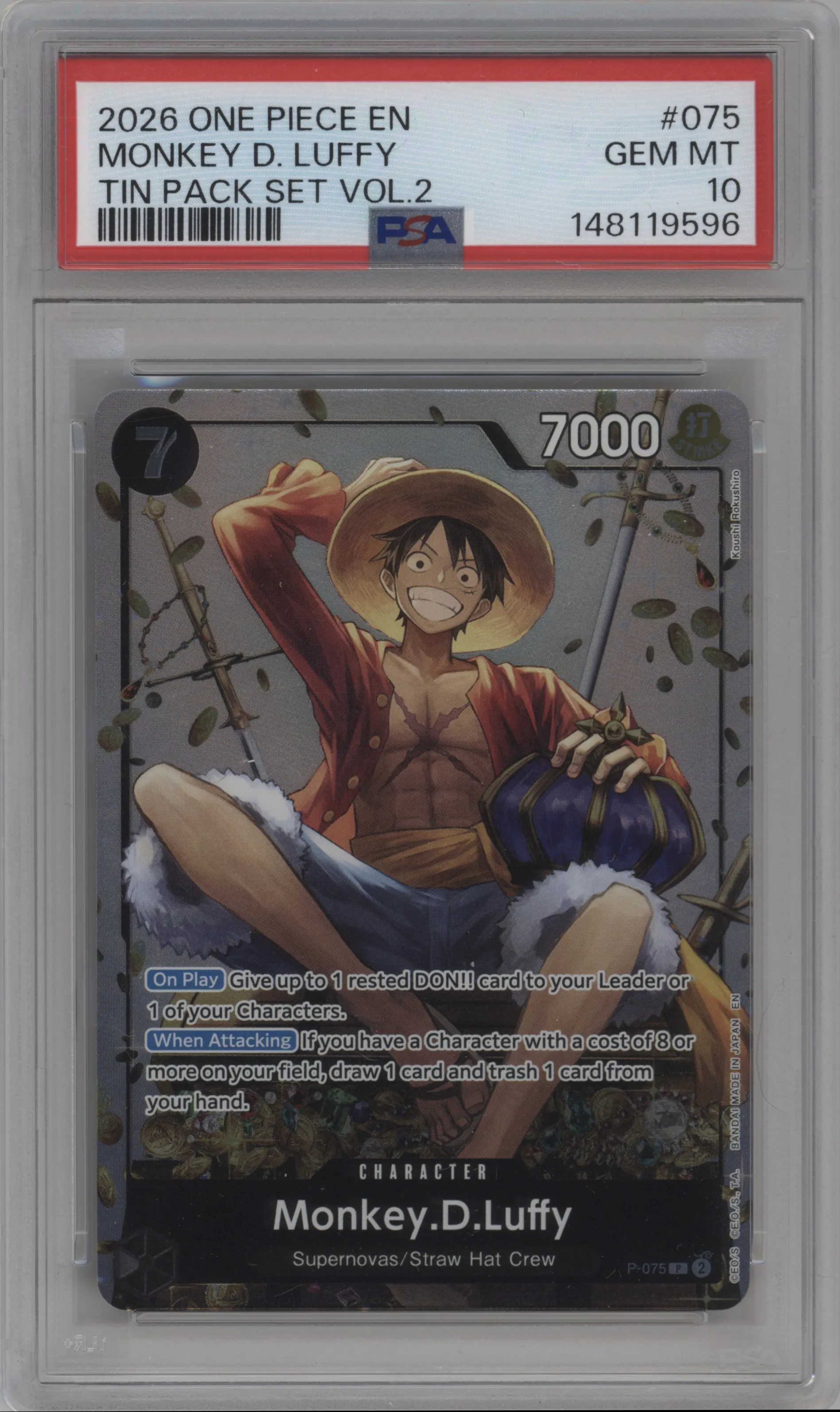 2026 One Piece Tin Pack Set Vol.2 Monkey D.Luffy PSA 10