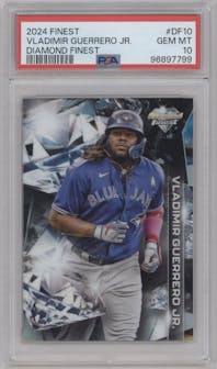 Vladimir Guerrero Jr. from the 2024 Topps Finest set graded by PSA and given an overall grade of 10.