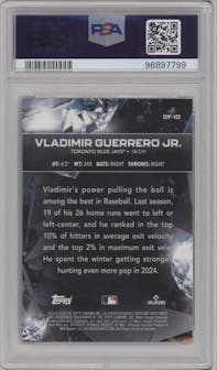 Vladimir Guerrero Jr. from the 2024 Topps Finest set graded by PSA and given an overall grade of 10.