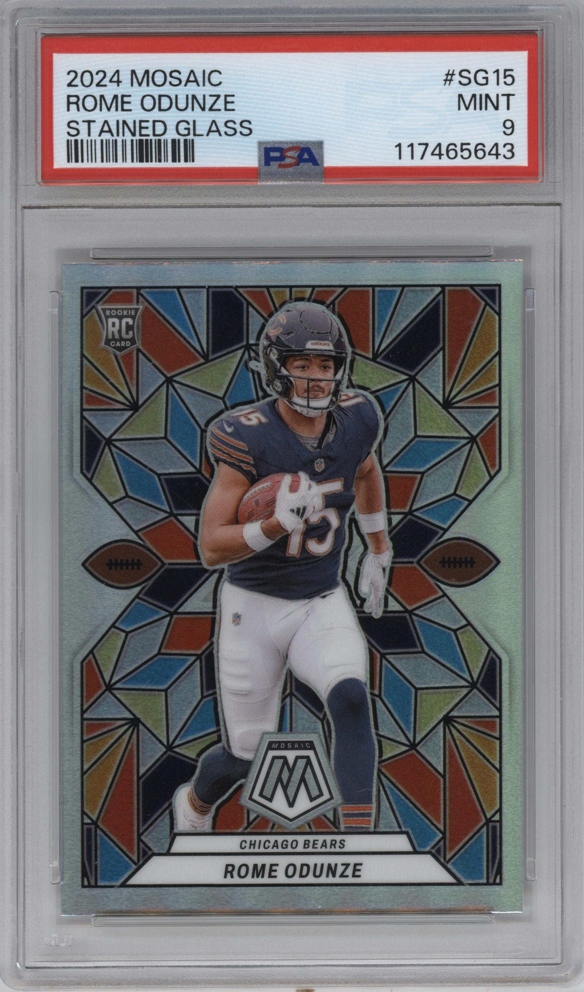 Rome Odunze from the 2024 Panini Mosaic set graded by PSA and given an overall grade of 9.