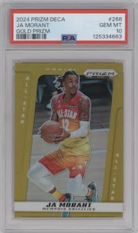 Ja Morant from the 2024-25 Panini Prizm Deca set featuring a Gold Prizm parallel graded by PSA and given an overall grade of 10.