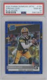 Jordan Love from the 2020 Panini Donruss Optic set featuring a Blue Scope parallel graded by PSA and given an overall grade of 10.