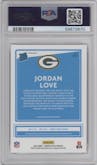Jordan Love from the 2020 Panini Donruss Optic set featuring a Blue Scope parallel graded by PSA and given an overall grade of 10.