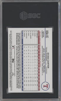 Evan Carter from the 2024 Topps Chrome Update Sapphire Edition set graded by SGC and given an overall grade of 10.