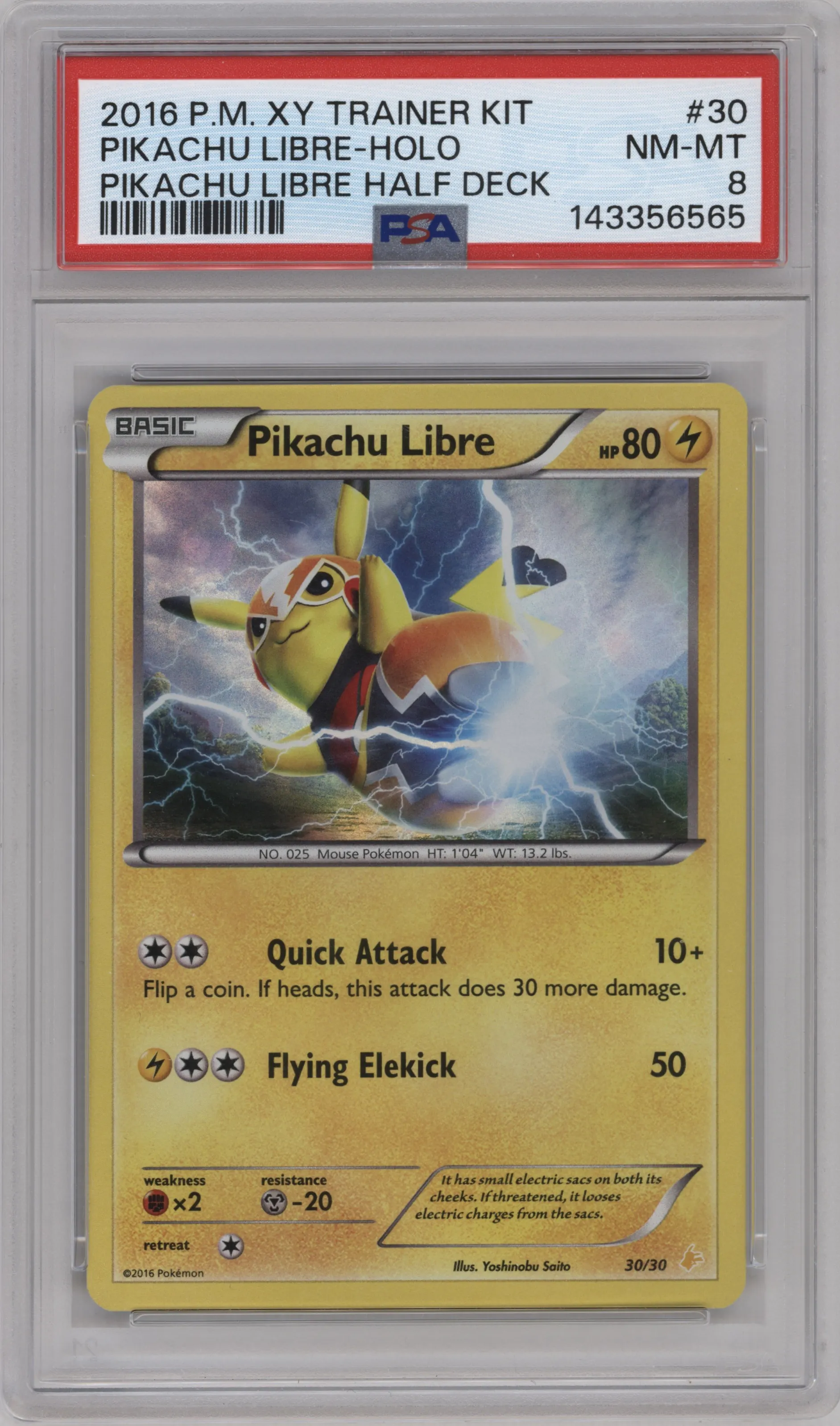 2016 Pokemon XY Trainer Kit Pikachu Libre Pikachu Libre Half Deck #30 PSA 8