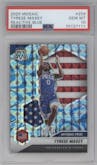 Tyrese Maxey from the 2020-21 Panini Mosaic set featuring a Reactive Blue parallel graded by PSA and given an overall grade of 10.
