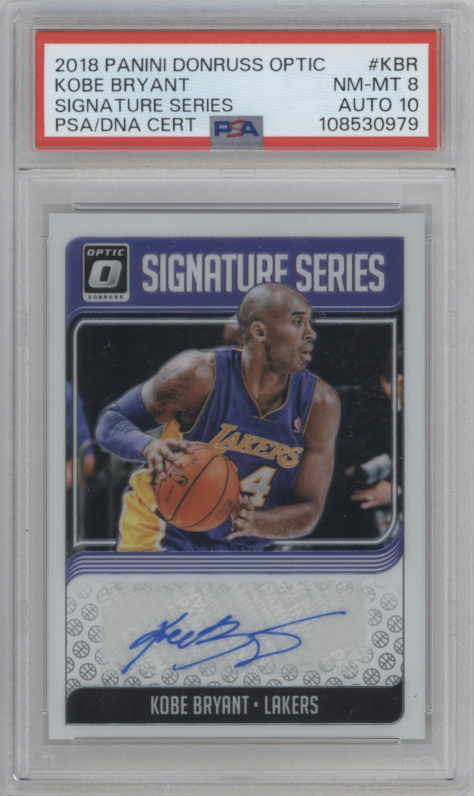 Kobe Bryant from the 2018-19 Panini Donruss Optic set graded by PSA and given an overall grade of 8.