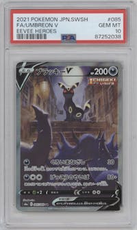 Umbreon V from the 2021 Pokemon SWSH JPN set graded by PSA and given an overall grade of 10.