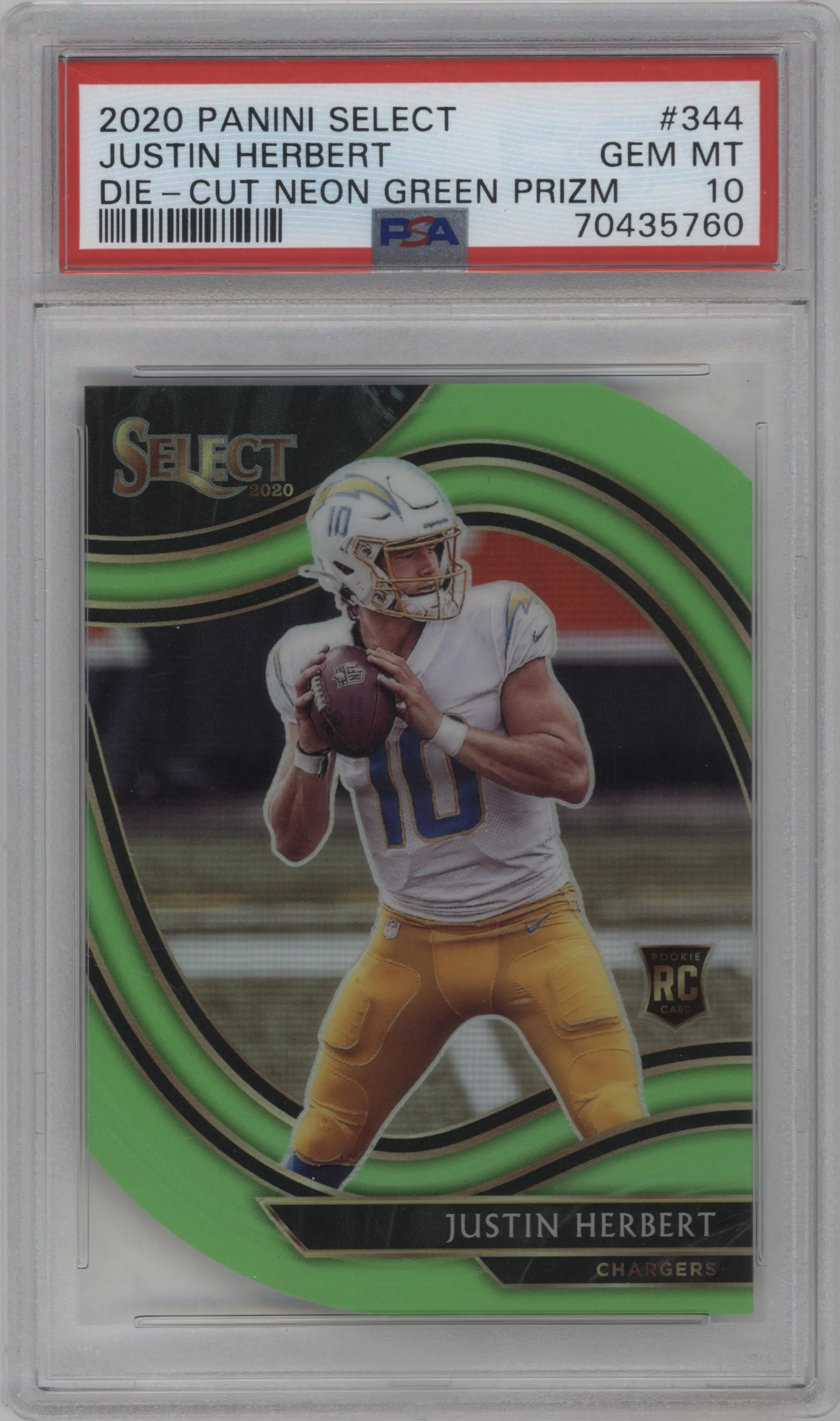 2020 Panini Select Field Lvl. Justin Herbert Die-Cut Neon Green #344 PSA 10