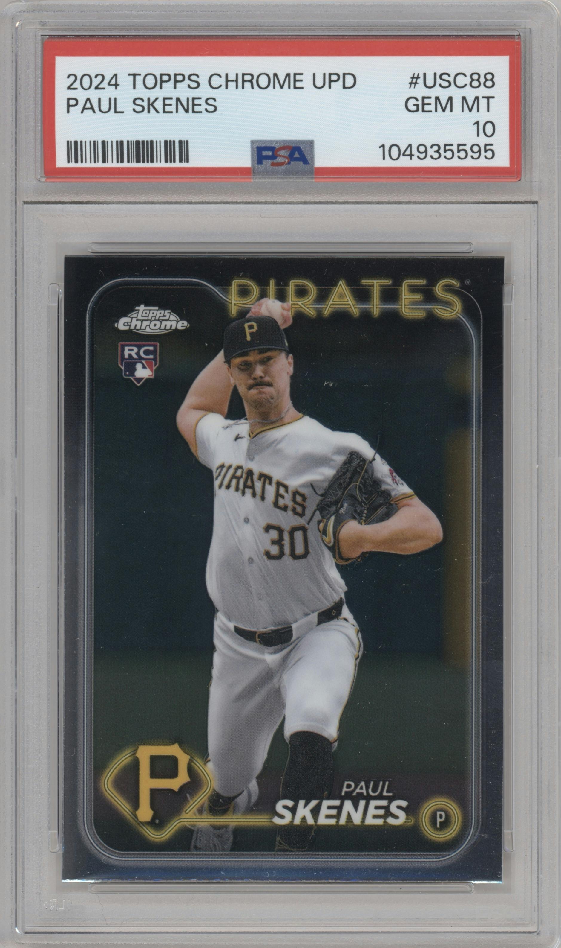 Paul Skenes from the 2024 Topps Chrome Update set graded by PSA and given an overall grade of 10.
