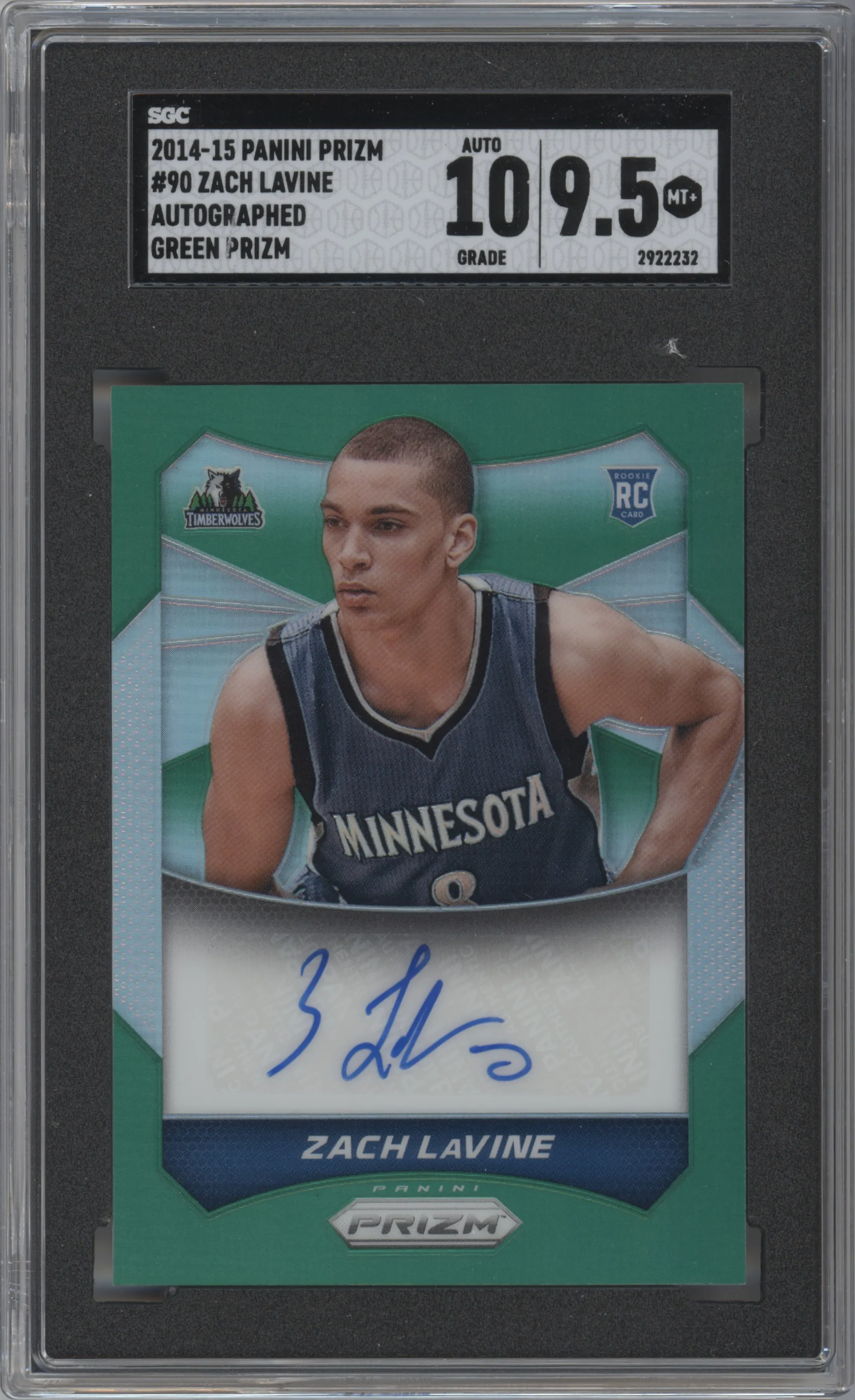 2014 Panini Prizm Auto Zach LaVine Green Prizm #90 SGC 9.5