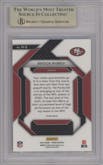 Brock Purdy from the 2023 Panini Prizm set featuring a Green Wave parallel graded by Beckett and given an overall grade of 9.5.