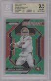 Brock Purdy from the 2023 Panini Prizm set featuring a Green Wave parallel graded by Beckett and given an overall grade of 9.5.