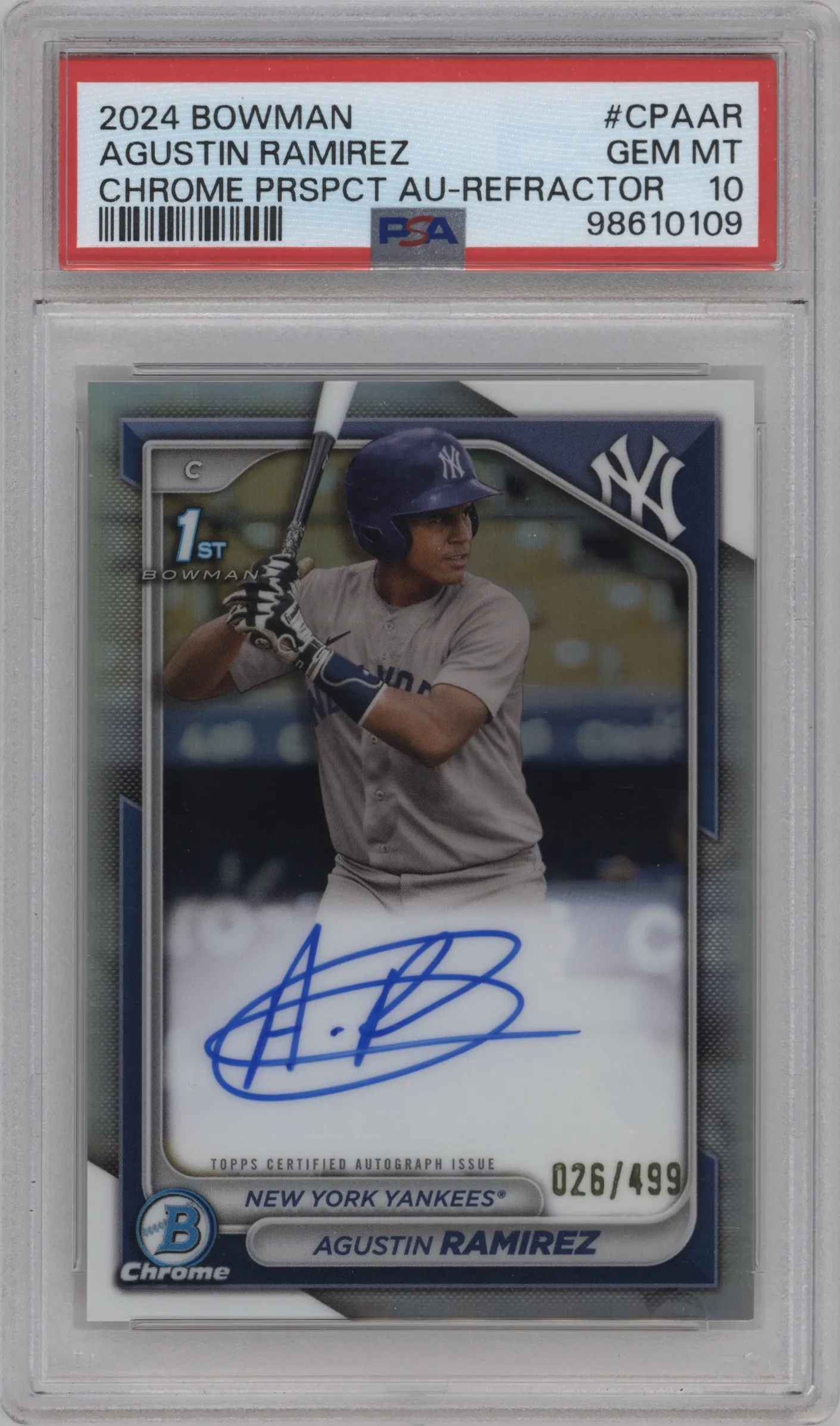 2024 Bowman Chrome Chr.Pros.Auto Agustin Ramirez Refractor #CPA-AR PSA 10