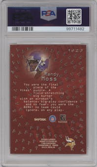Randy Moss from the 1999 SkyBox Metal Universe set graded by PSA and given an overall grade of 9.