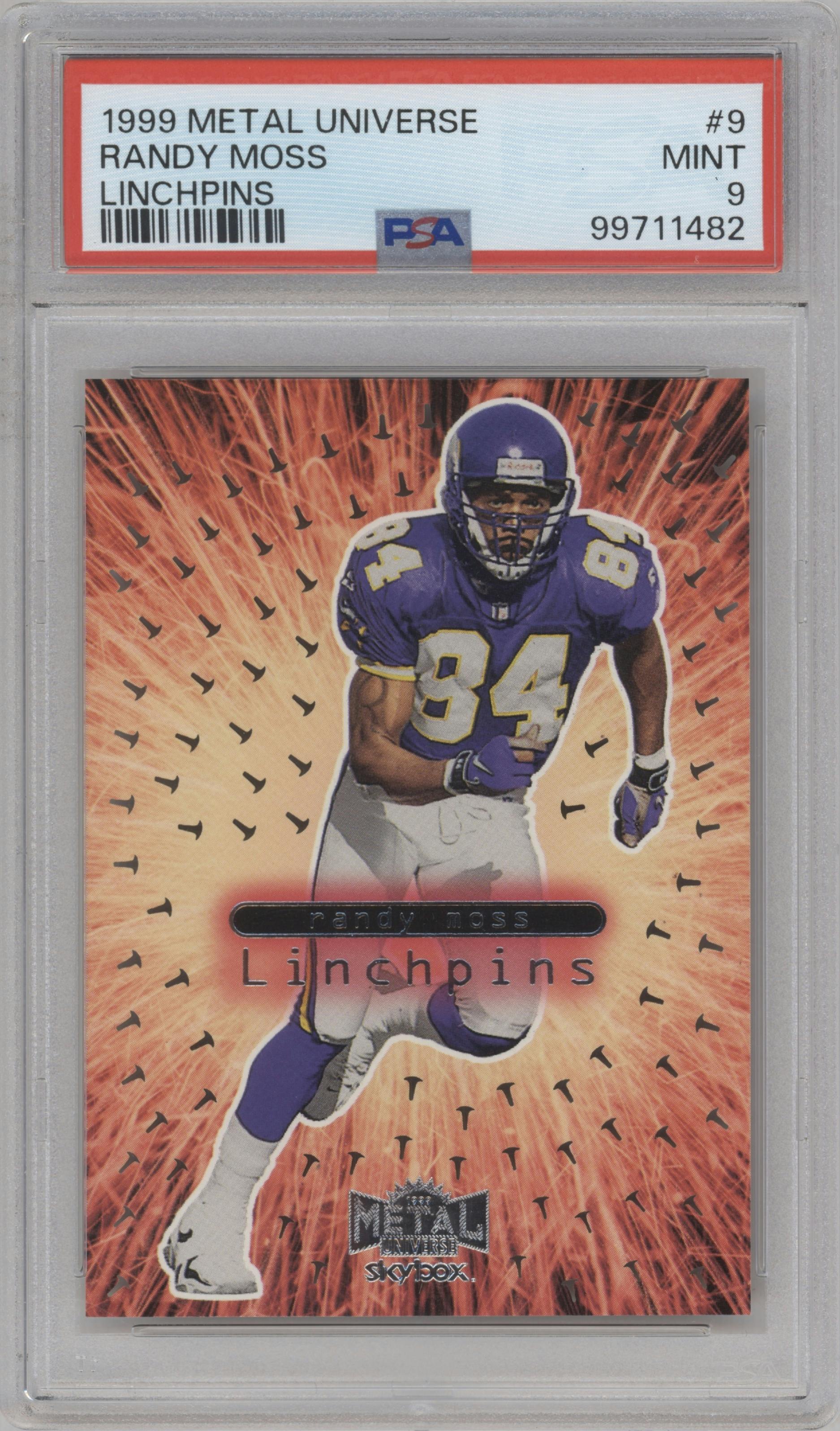 Randy Moss from the 1999 SkyBox Metal Universe set graded by PSA and given an overall grade of 9.