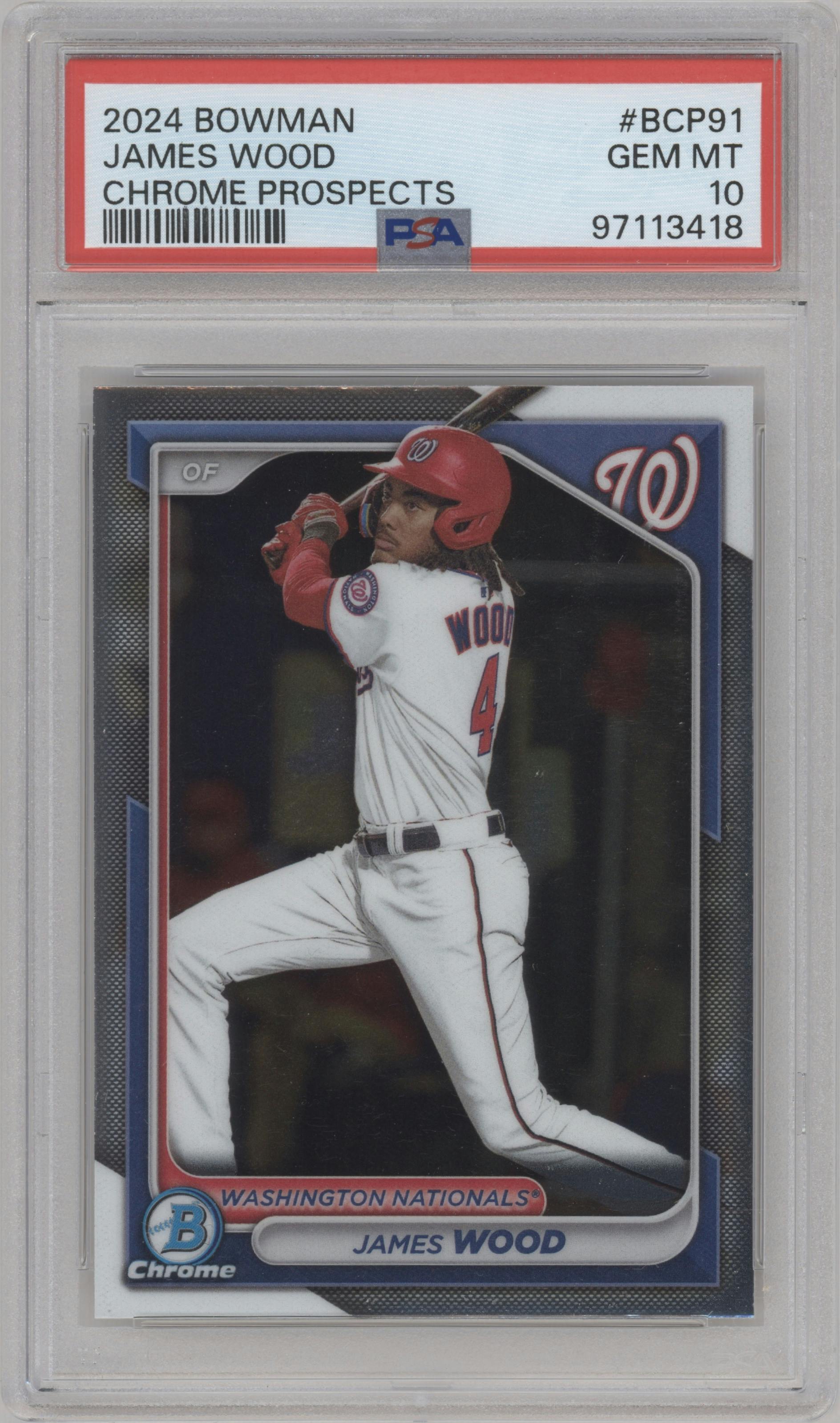 James Wood from the 2024 Bowman set graded by PSA and given an overall grade of 10.