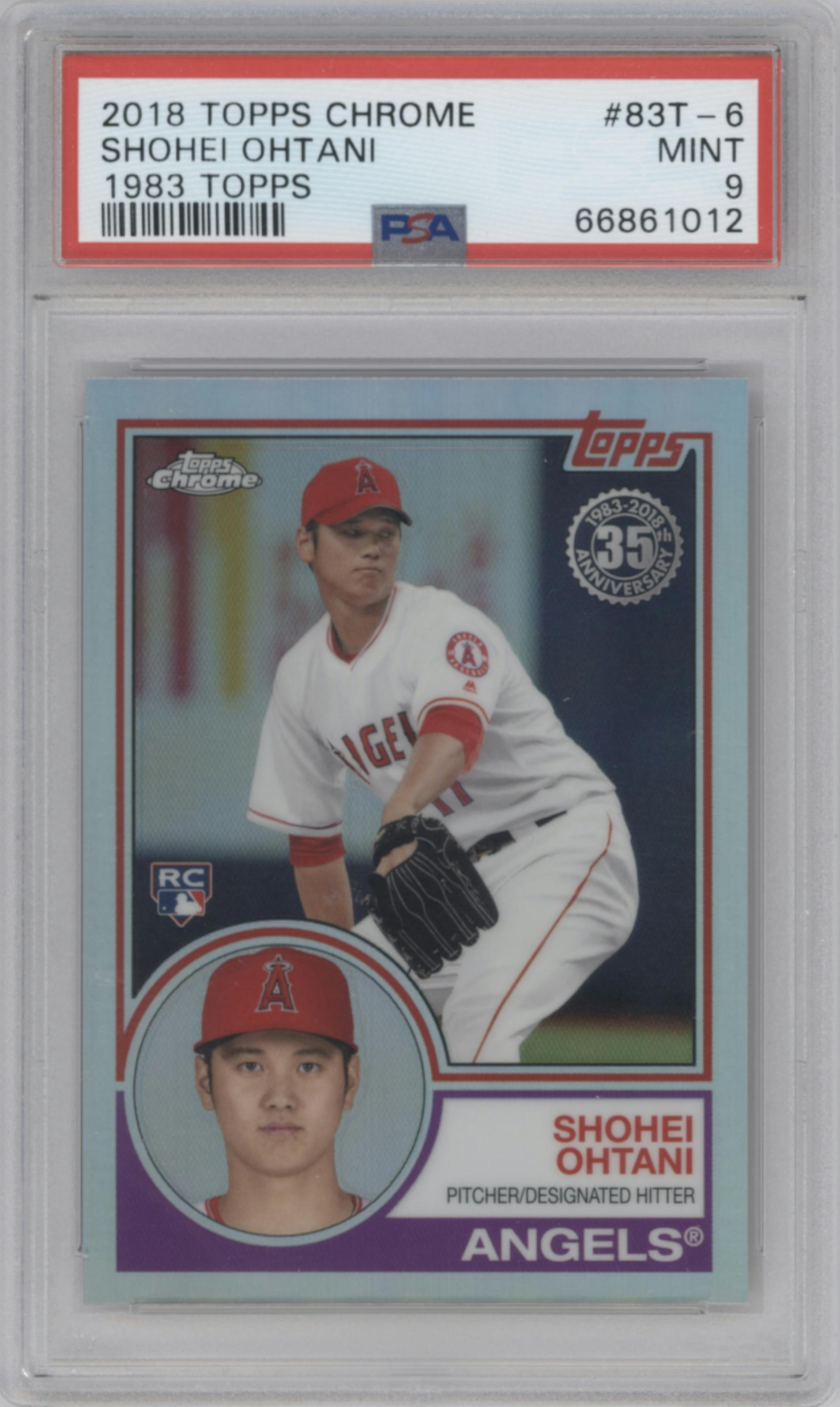Shohei Ohtani from the 2018 Topps Chrome set graded by PSA and given an overall grade of 9.