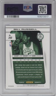 Bill Russell from the 2013-14 Panini Prizm set featuring a Blue Prizm parallel graded by PSA and given an overall grade of 9.