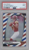 Jayden Daniels from the 2024 Panini Prizm set featuring a Red/White/Blue Prizm parallel graded by PSA and given an overall grade of 9.