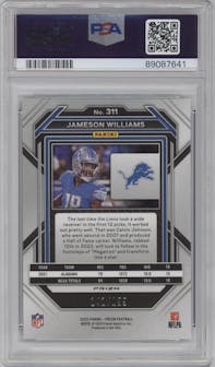 Jameson Williams from the 2022 Panini Prizm set featuring a Blue Wave parallel graded by PSA and given an overall grade of 10.