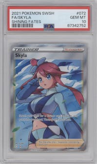 Skyla from the 2021 Pokemon SWSH set graded by PSA and given an overall grade of 10.