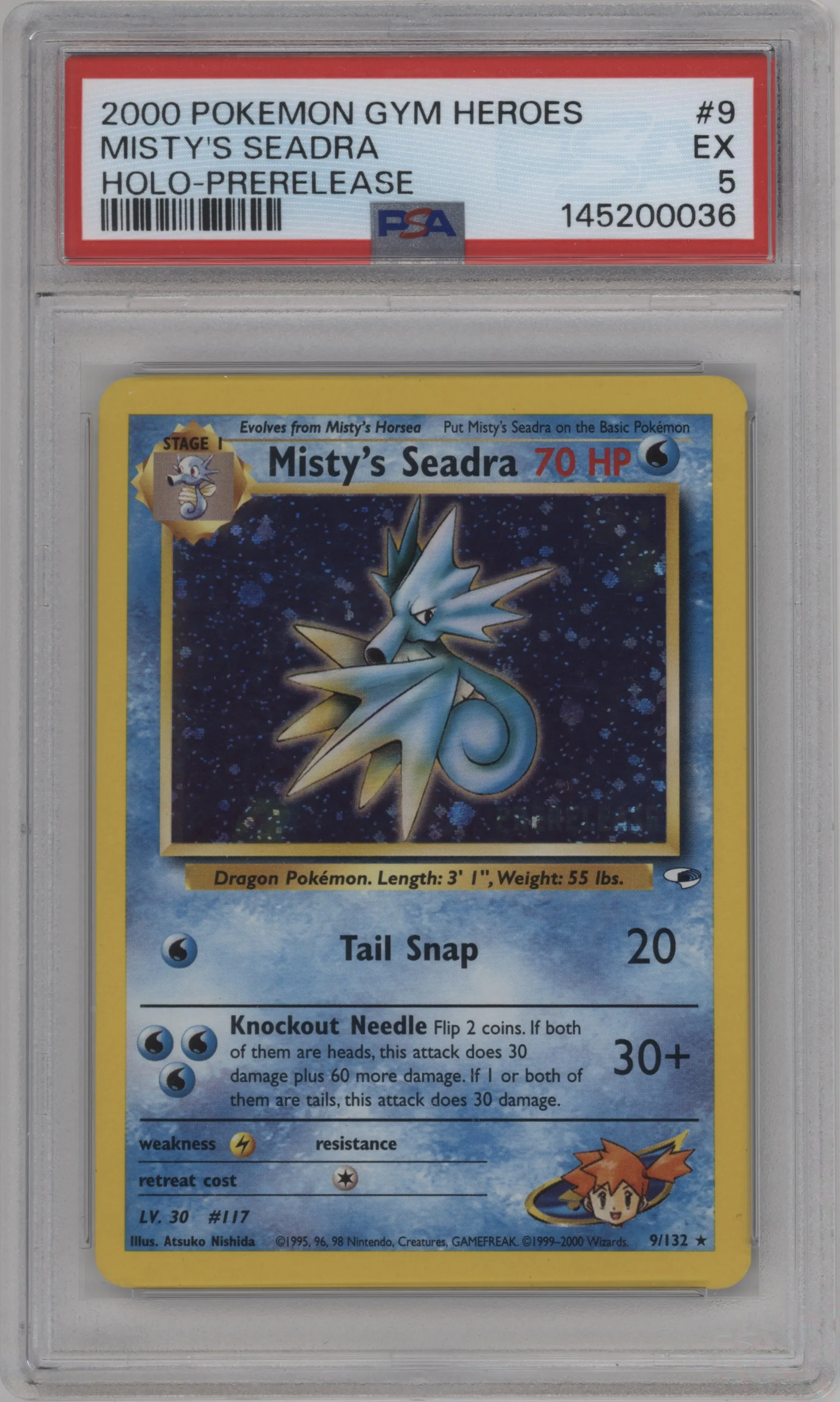 2000 Pokemon GH Gym Heroes Misty's Seadra Pre-Release #9 PSA 5