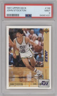John Stockton from the 1991-92 Upper Deck set graded by PSA and given an overall grade of 9.