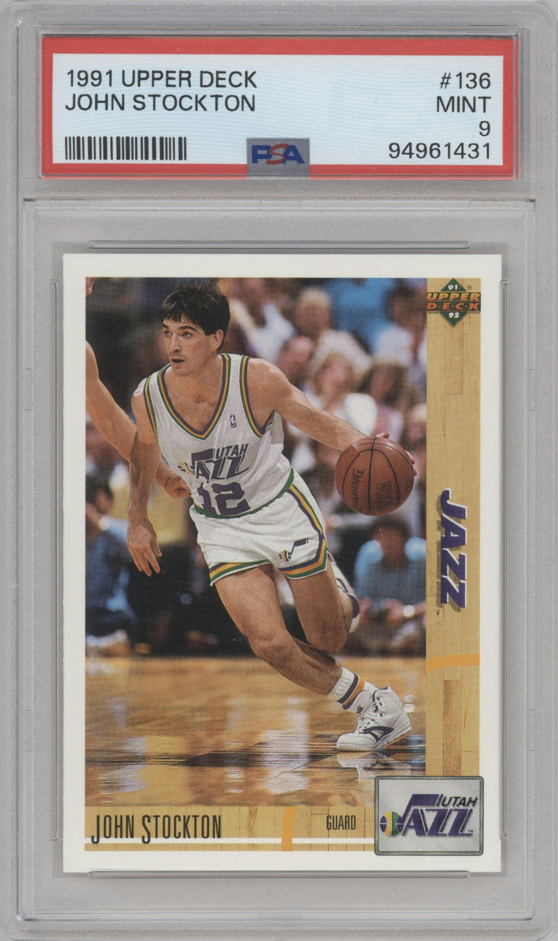 John Stockton from the 1991-92 Upper Deck set graded by PSA and given an overall grade of 9.
