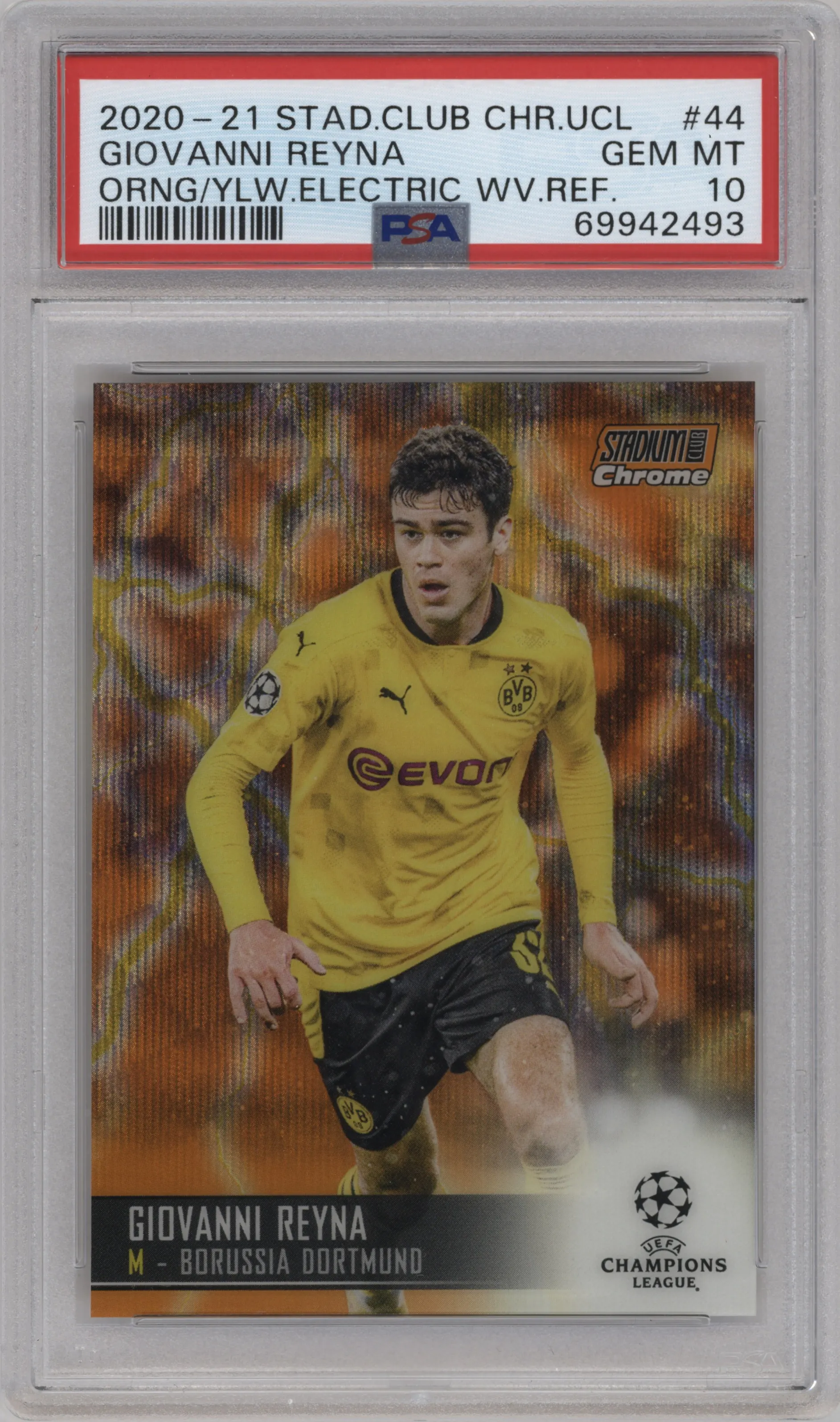 2020 Topps Stadium Club Chrome UEFA CL Giovanni Reyna Orange/Yellow Electric Wave Refractor #44 PSA 10