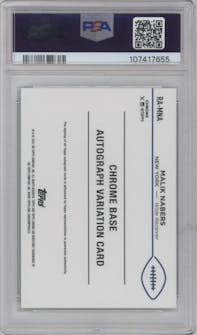 Malik Nabers from the 2024 Topps Chrome set featuring a Aqua Sonar Refractor parallel graded by PSA and given an overall grade of 10.
