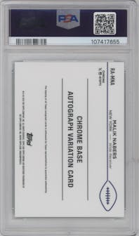Malik Nabers from the 2024 Topps Chrome set featuring a Aqua Sonar Refractor parallel graded by PSA and given an overall grade of 10.