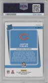 Justin Fields from the 2021 Panini Donruss Optic set featuring a Purple Shock parallel graded by PSA and given an overall grade of 9.