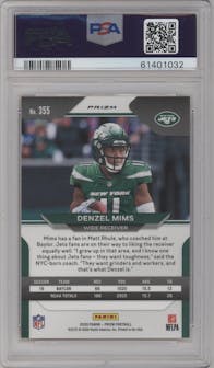 Denzel Mims from the 2020 Panini Prizm set featuring a Disco parallel graded by PSA and given an overall grade of 10.