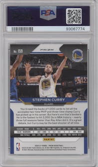 Stephen Curry from the 2020-21 Panini Prizm set featuring a Choice Tiger Stripe parallel graded by PSA and given an overall grade of 10.