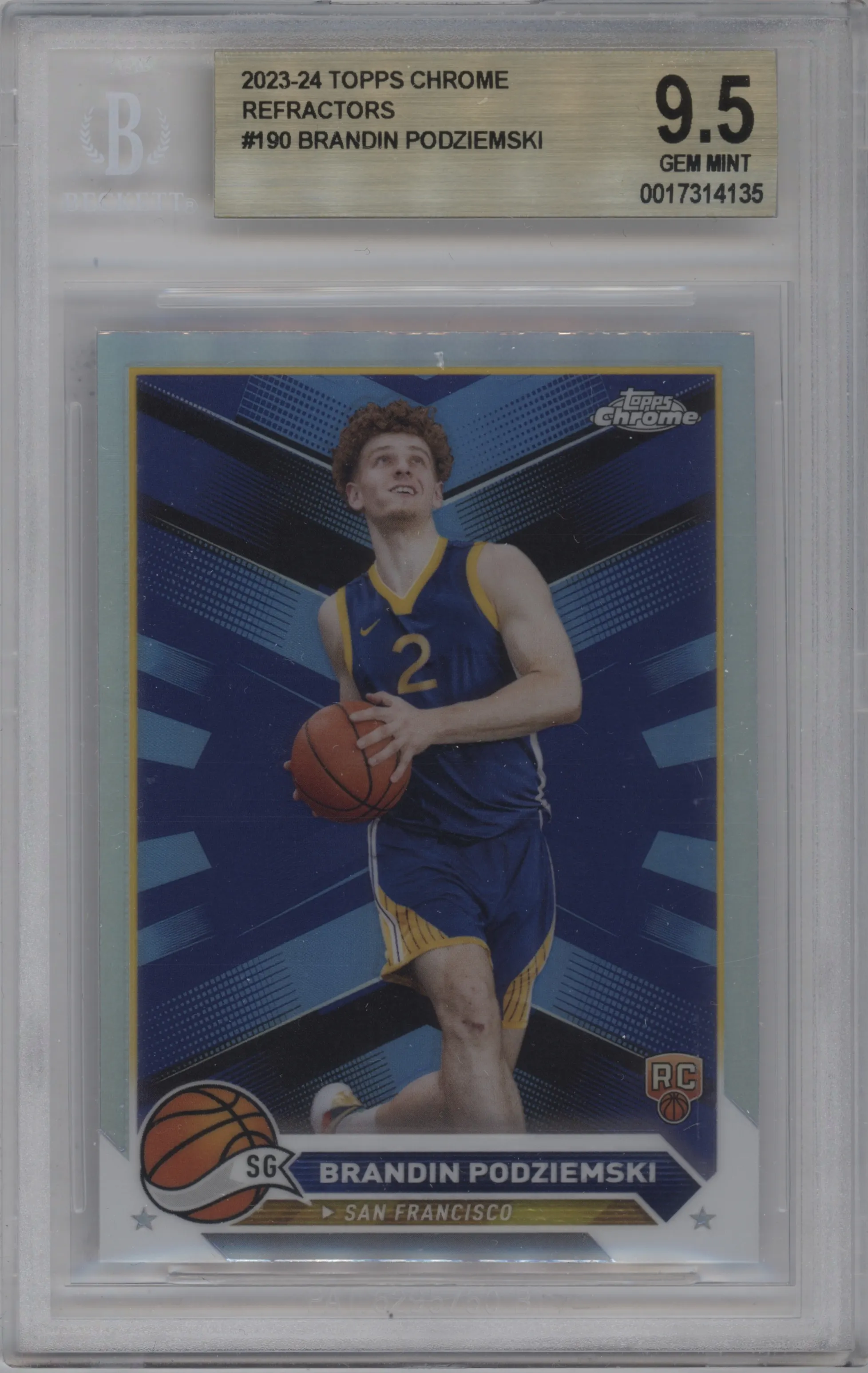 2023 Topps Chrome Brandin Podziemski Refractor #190 BGS 9.5