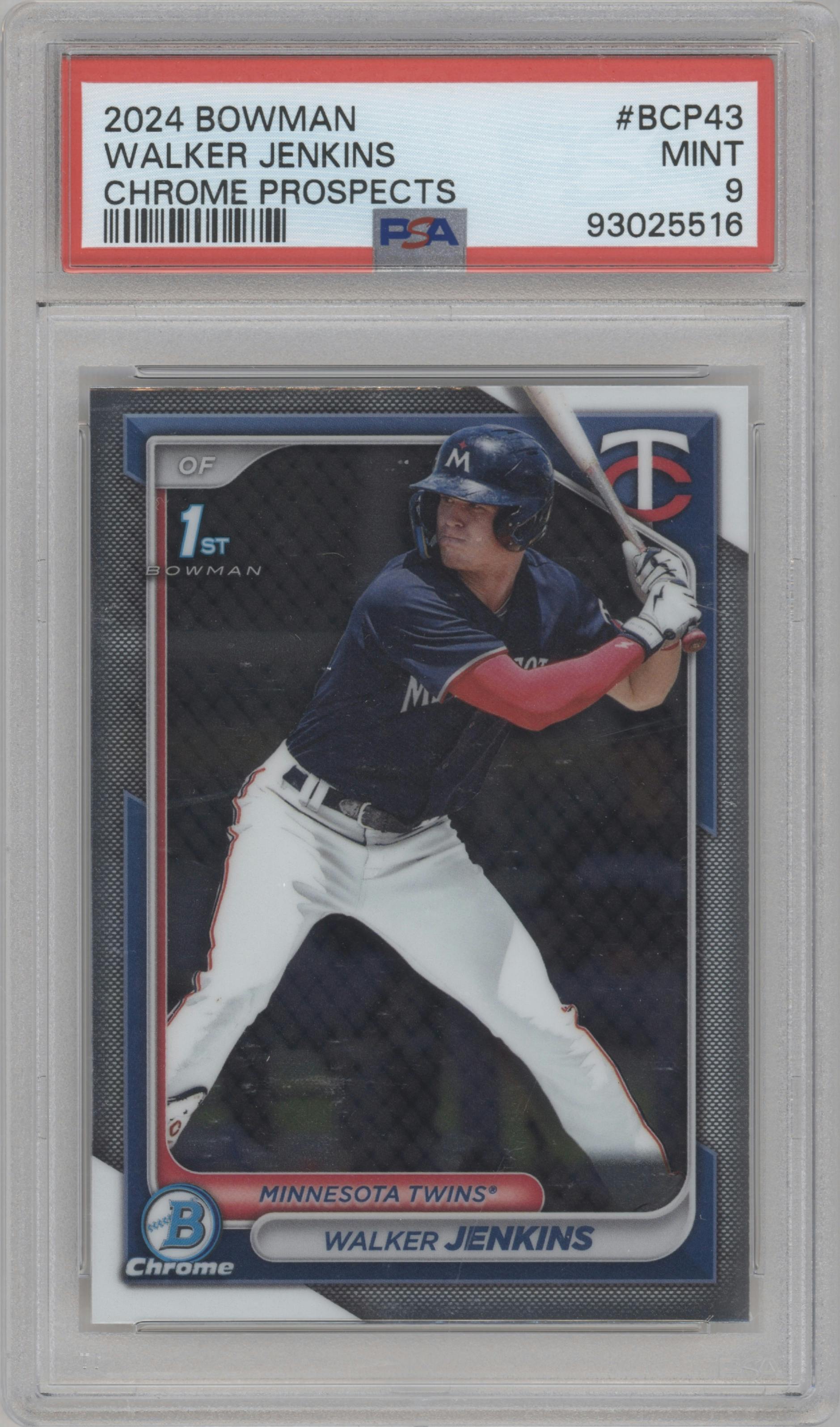 Walker Jenkins from the 2024 Bowman set graded by PSA and given an overall grade of 9.