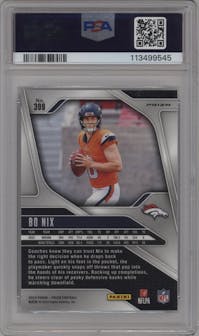 Bo Nix from the 2024 Panini Prizm set featuring a Silver Prizm parallel graded by PSA and given an overall grade of 10.