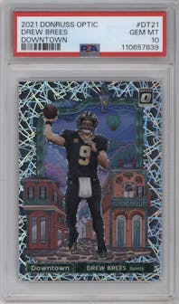Drew Brees from the 2021 Panini Donruss Optic set graded by PSA and given an overall grade of 10.