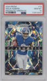 Malik Nabers from the 2024 Panini Prizm set featuring a Green Ice Prizm parallel graded by PSA and given an overall grade of 10.