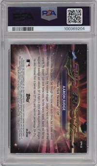 Aaron Judge from the 2024 Topps Cosmic Chrome set featuring a Black Eclipse Refractor parallel graded by PSA and given an overall grade of 10.