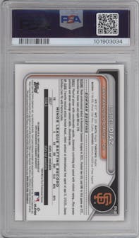 Lisbel Diaz from the 2024 Bowman Chrome set featuring a Reptilian Green Refractor parallel graded by PSA and given an overall grade of 9.