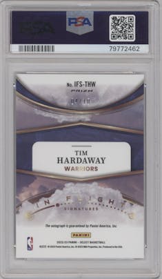 Tim Hardaway from the 2022-23 Panini Select set featuring a Gold Prizm parallel graded by PSA and given an overall grade of 10.