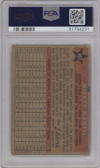 Mickey Mantle from the 1958 Topps set graded by PSA and given an overall grade of 1.