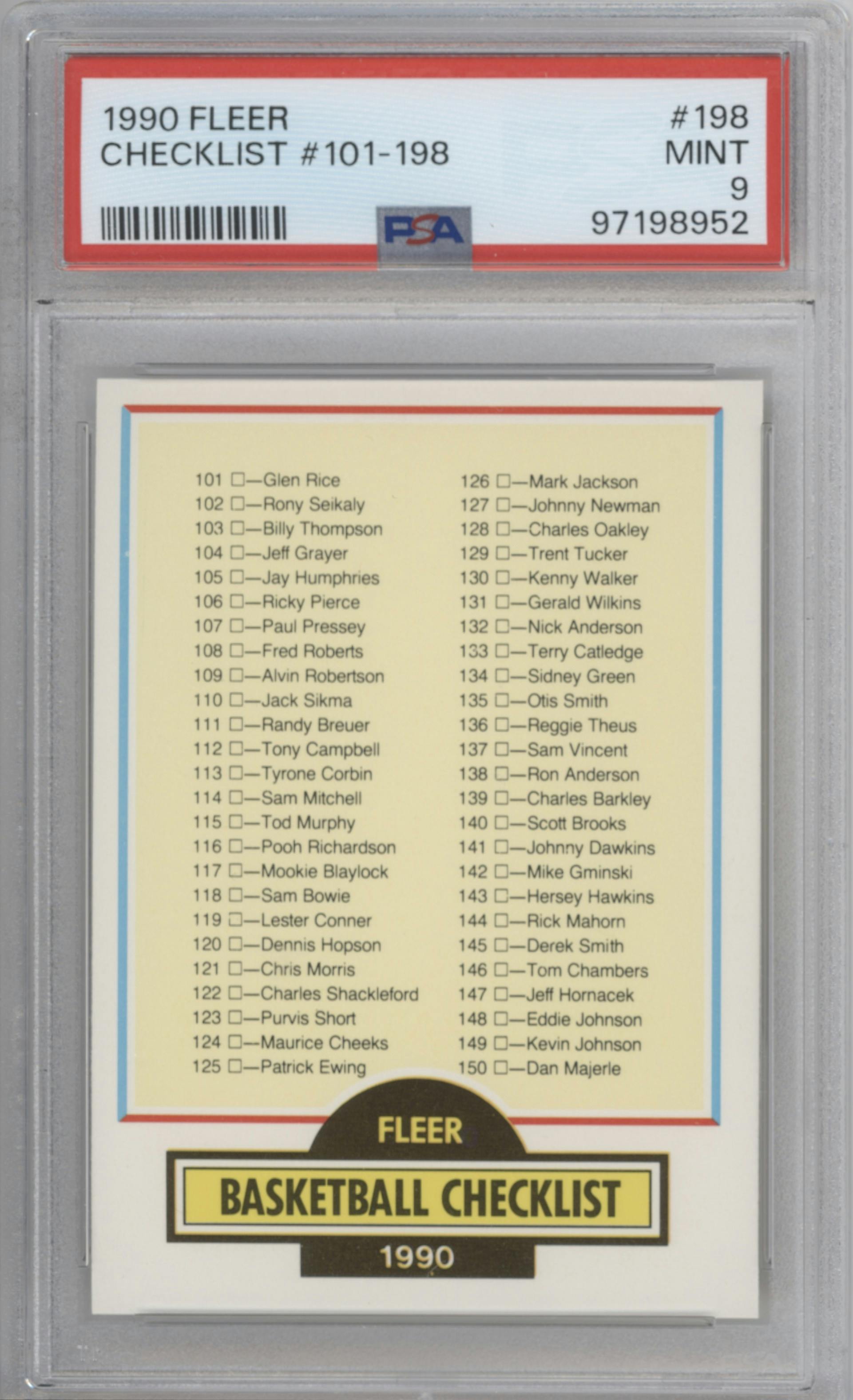 Checklist: 101-198 from the 1990-91 Fleer set graded by PSA and given an overall grade of 9.