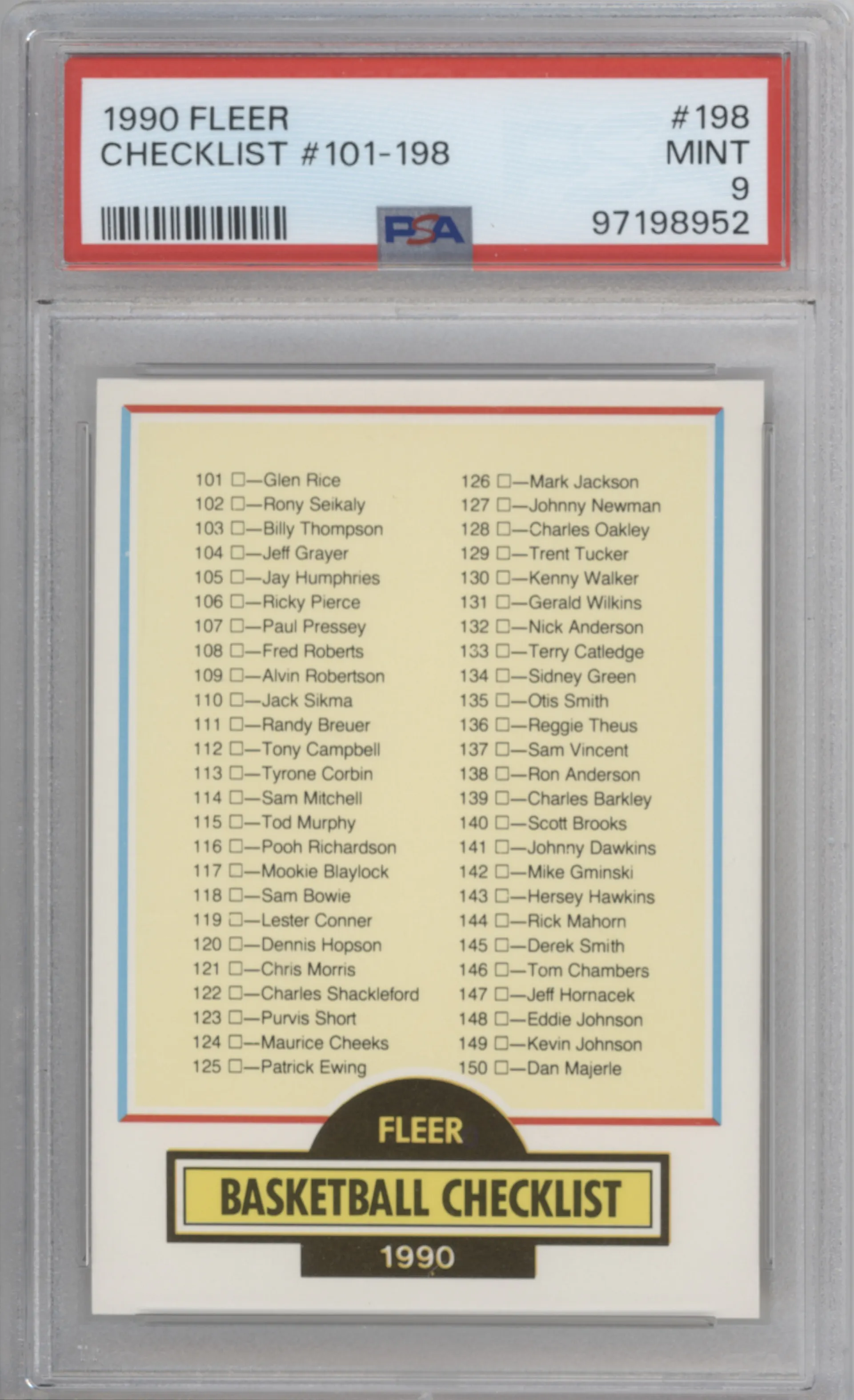 1990 Fleer Checklist: 101-198 PSA 9