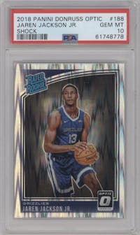 Jaren Jackson Jr. from the 2018-19 Panini Donruss Optic set featuring a Shock parallel graded by PSA and given an overall grade of 10.
